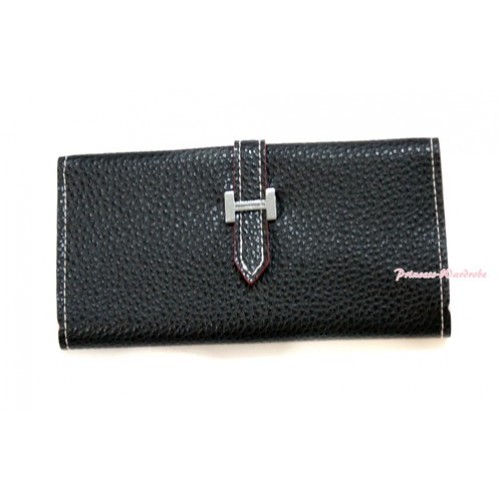 Black Leather Adult Women Long Clutch Purse Zipper Wallet CB94 